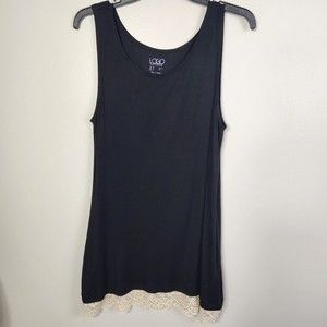 Logo Layers by Lori Goldstein Black Tank with Beige Lace Trim Size M